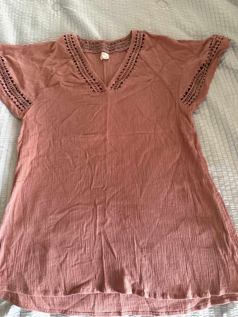 O'Neill Crochet-Trim V-Neck Tunic in Dusty Rose